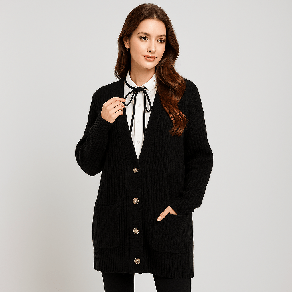 Teksturowany długi kardigan - wygodne kieszenie - styl i ciepło - vivano - warszawa