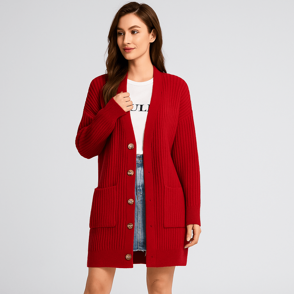 Teksturowany długi kardigan - wygodne kieszenie - styl i ciepło - vivano - warszawa