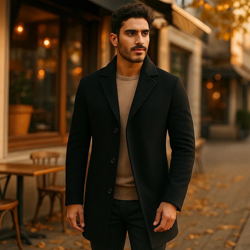 Terrence – męski płaszcz wełniany z wodoodpornym wykończeniem - vivano - warszawa