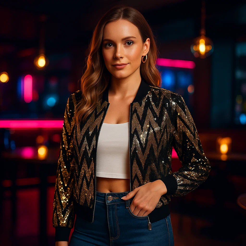 Thea Bomber Jacket - Cekiny - Unikalny Styl - Komfort - vivano - warszawa