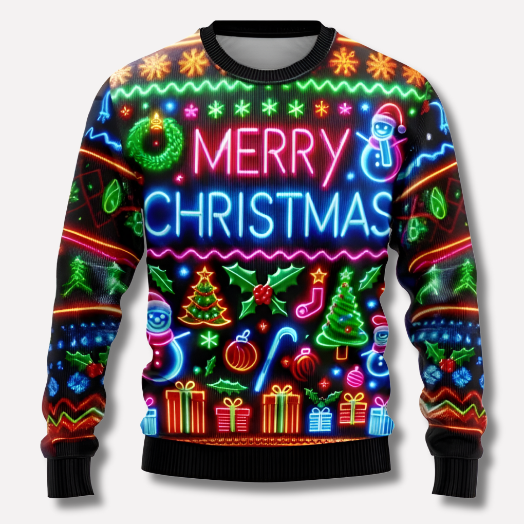 Sweter świąteczny unisex | Neonowy, wzór z reniferami | Na święta