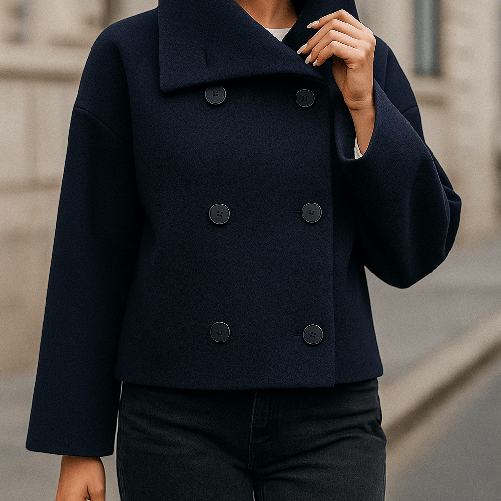 Valery - Elegancka Krótka Kurtka - Podwójne Zapięcie - Damska - vivano - warszawa