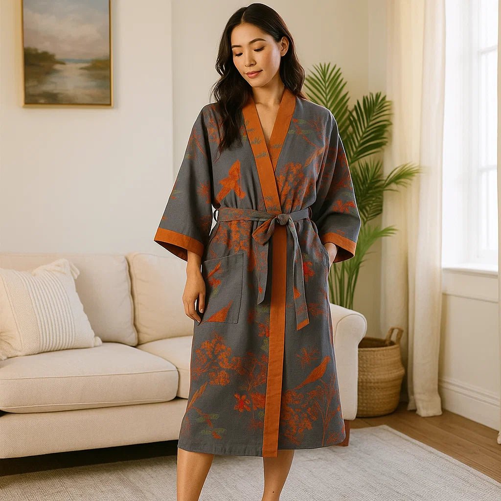 VintageLoom – Oddychający Bawełniany Szlafrok Waflowy z Ponadczasowym Retro Urokiem - vivano - warszawa