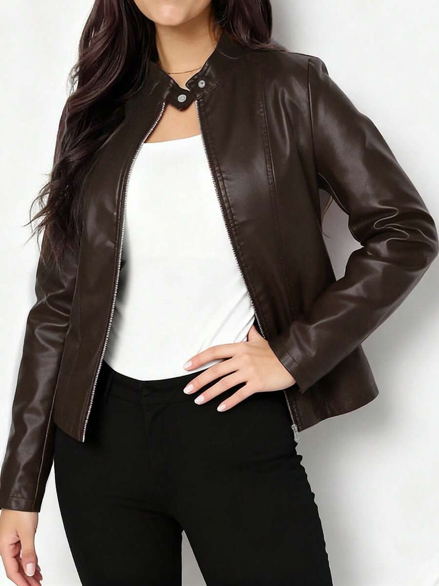 Kurtka damska ramoneska stójka krótka przejściowa na wiosnę i jesień