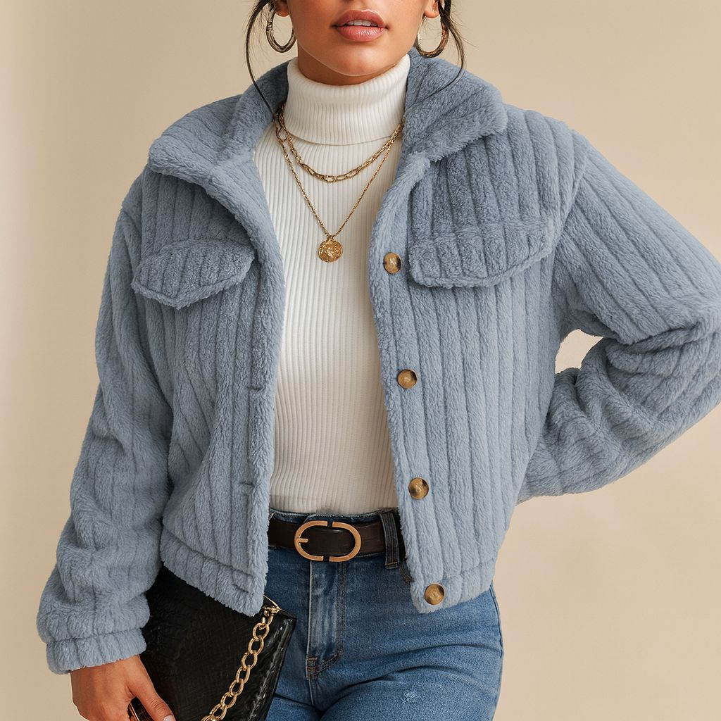 Sweter rozpinany | Miękka tekstura teddy, krótki krój