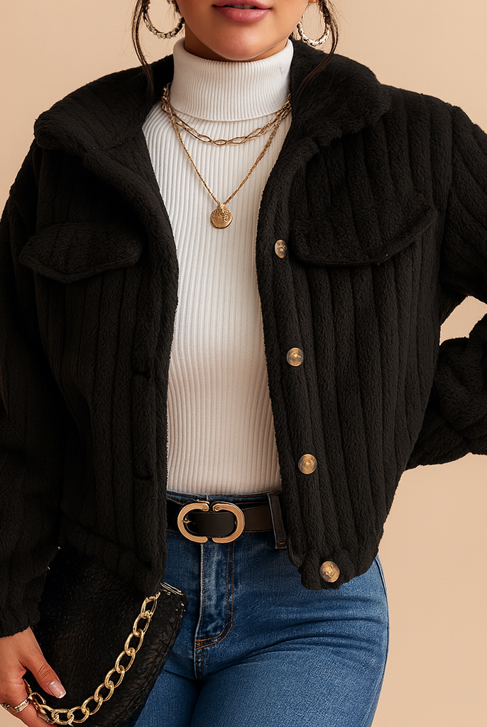 Sweter rozpinany | Miękka tekstura teddy, krótki krój