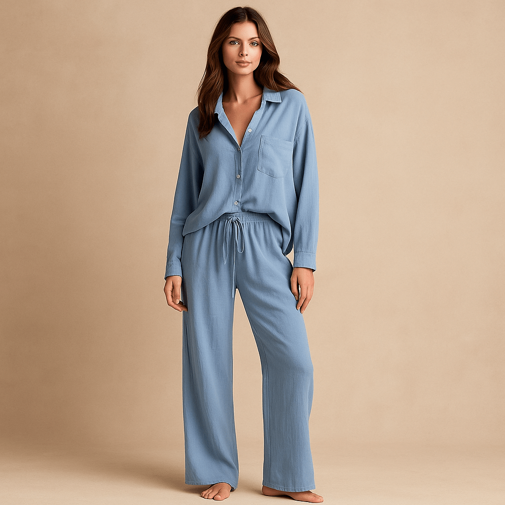 Zestaw - Koszula lniana bawełna - Spodnie wysokim stanem Luo - vivano - warszawa