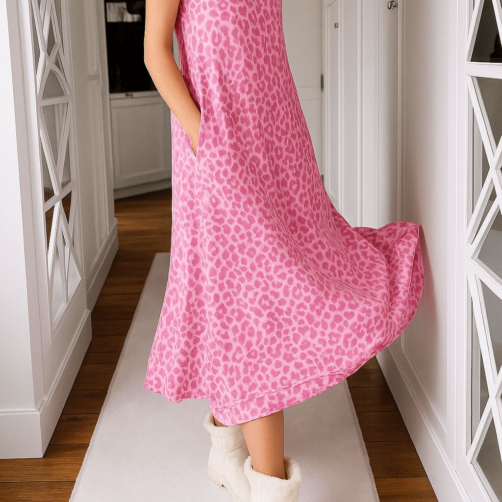 Zwiewna Kolorowa Sukienka Maxi z Wzorem w Panterkę - vivano - warszawa