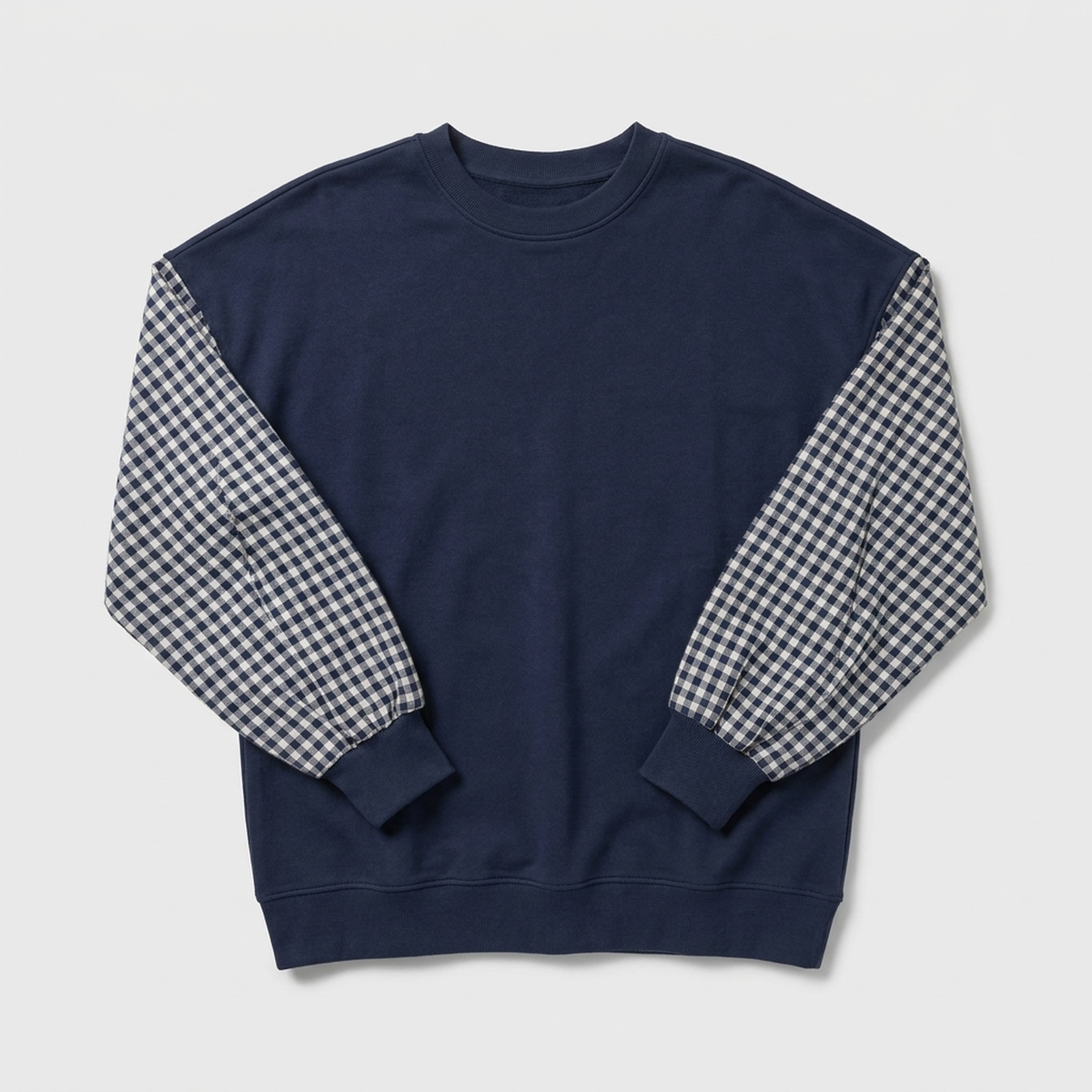 Damski Luźny Top Patchwork Krata Okrągły Kołnierz