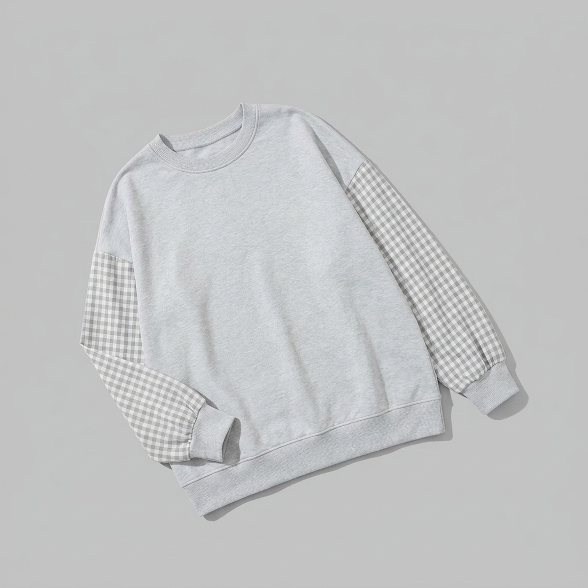 Damski Luźny Top Patchwork Krata Okrągły Kołnierz