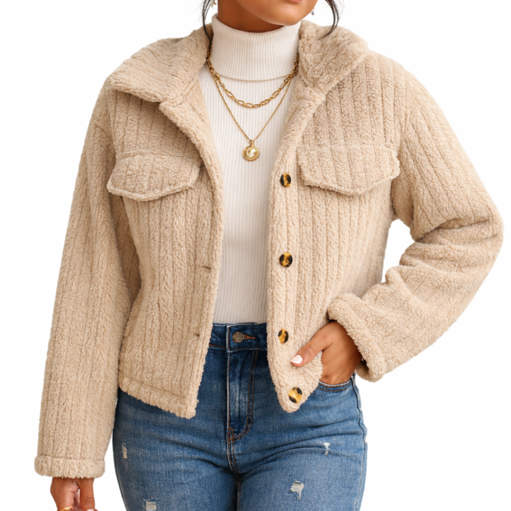 Sweter rozpinany | Miękka tekstura teddy, krótki krój