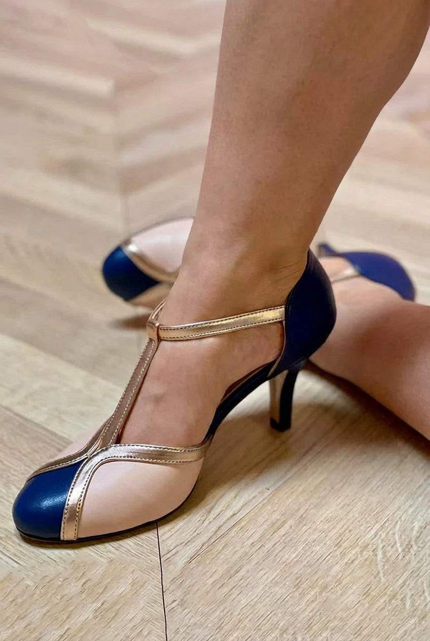 Buty do salsy damskie | Cekinowe czółenka T bar | Retro, taneczne