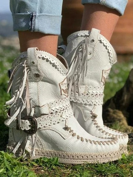 Buty Kowbojskie z Frędzlami | Damskie, Skórzane, Jesień