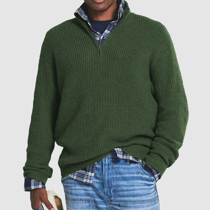 Męski kaszmir-lookowy sweter - business-casual - z zamkiem błyskawicznym