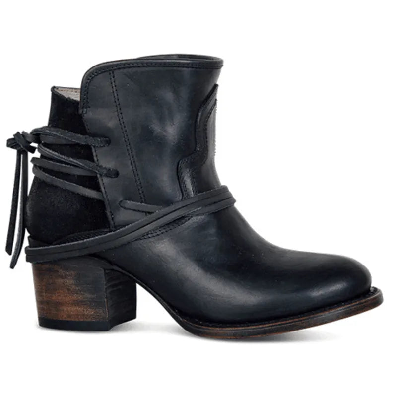 Buty Kowbojskie Damskie | Sznurowanie, Obcas Blokowy
