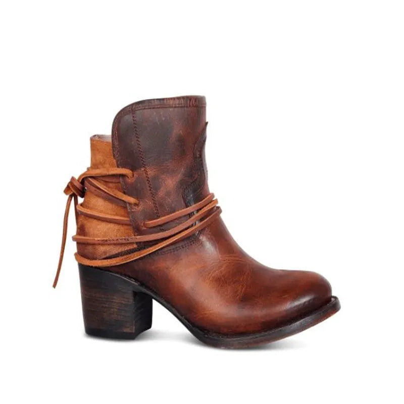 Buty Kowbojskie Damskie | Sznurowanie, Obcas Blokowy