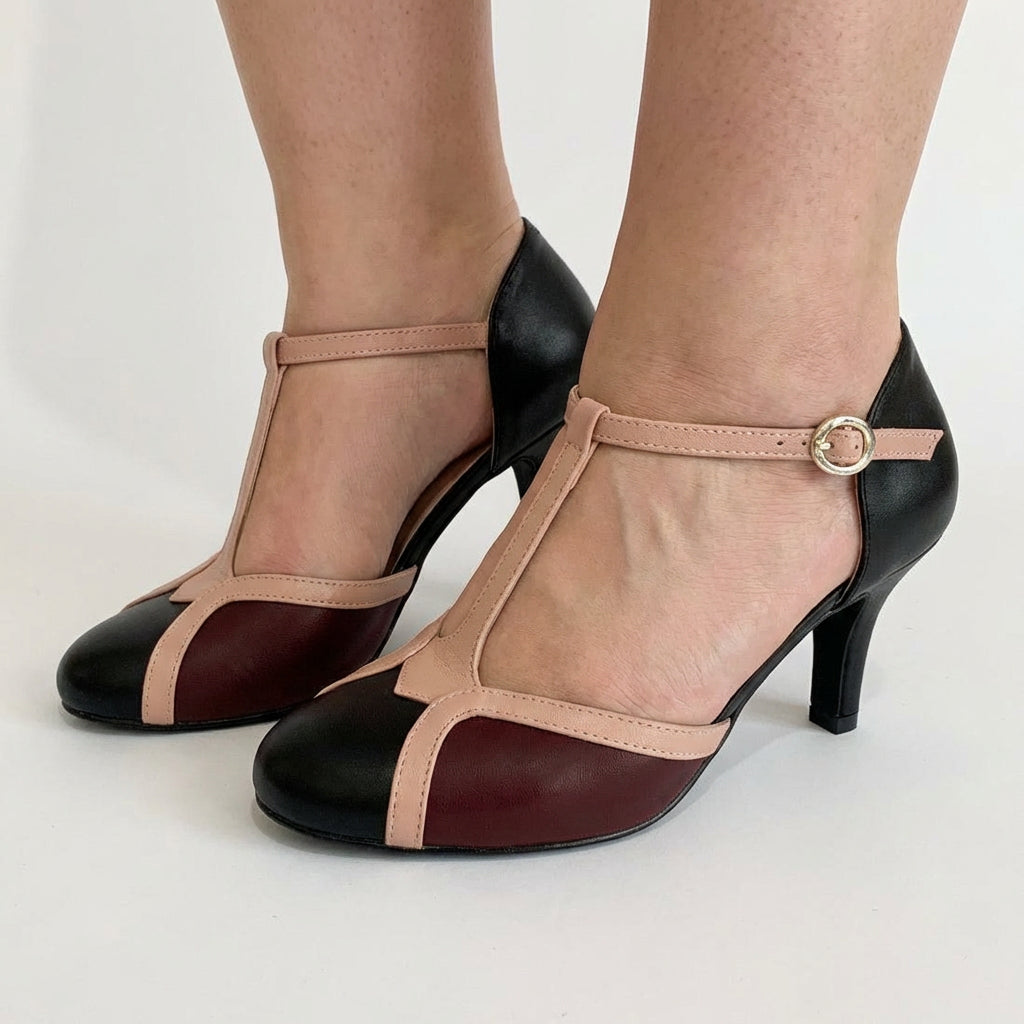 Buty do salsy damskie | Cekinowe czółenka T bar | Retro, taneczne