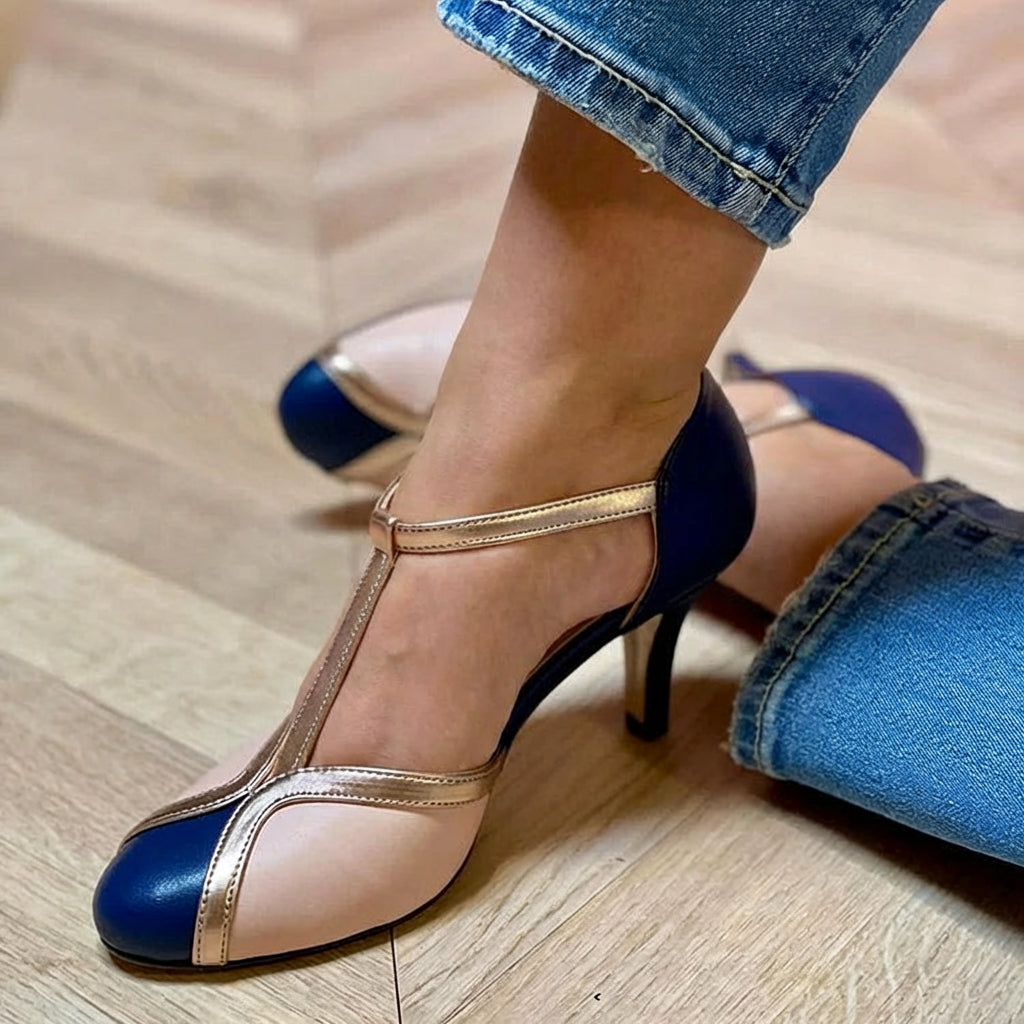 Buty do salsy damskie | Cekinowe czółenka T bar | Retro, taneczne