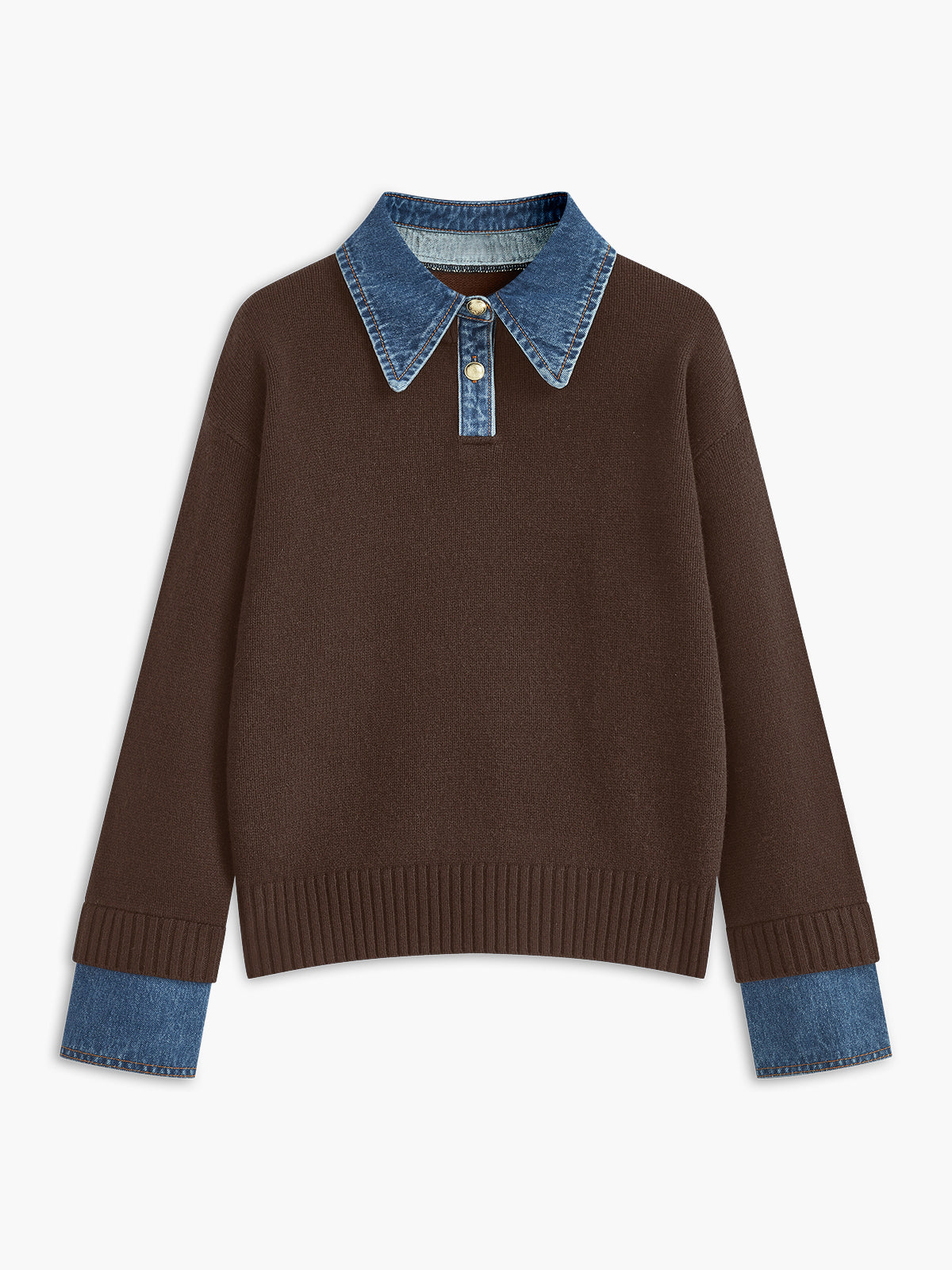 Damski sweter dzianinowy 2 w 1 z klapami i metalowymi guzikami