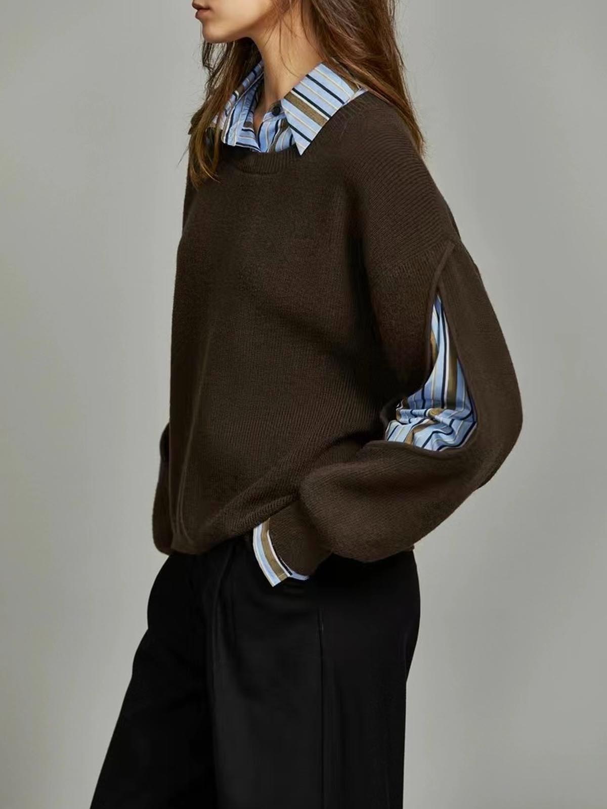 Damski Sweter Prążkowany Colorblock Nowoczesny