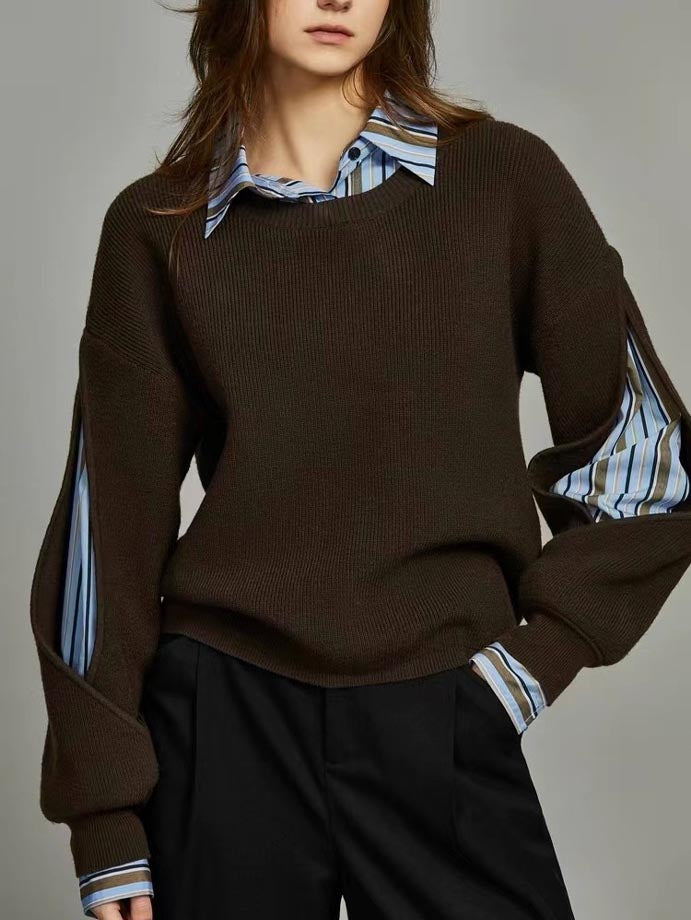 Damski Sweter Prążkowany Colorblock Nowoczesny
