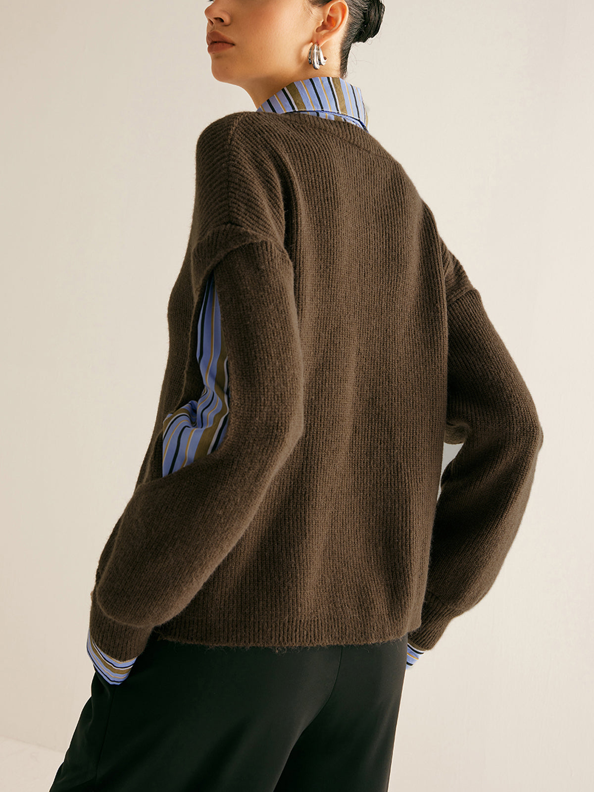 Damski Sweter Prążkowany Colorblock Nowoczesny