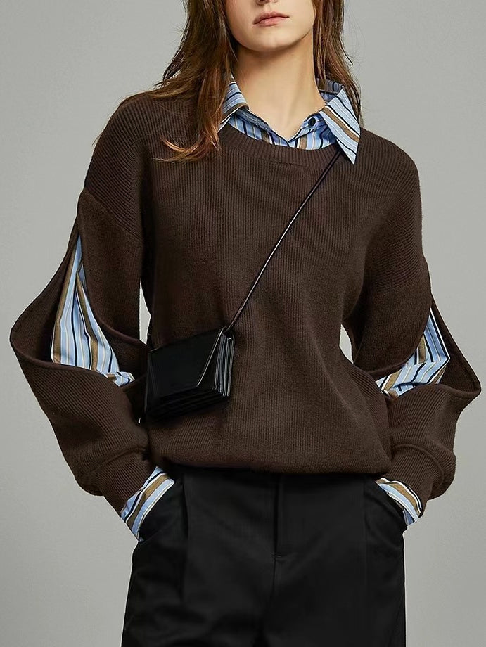Damski Sweter Prążkowany Colorblock Nowoczesny