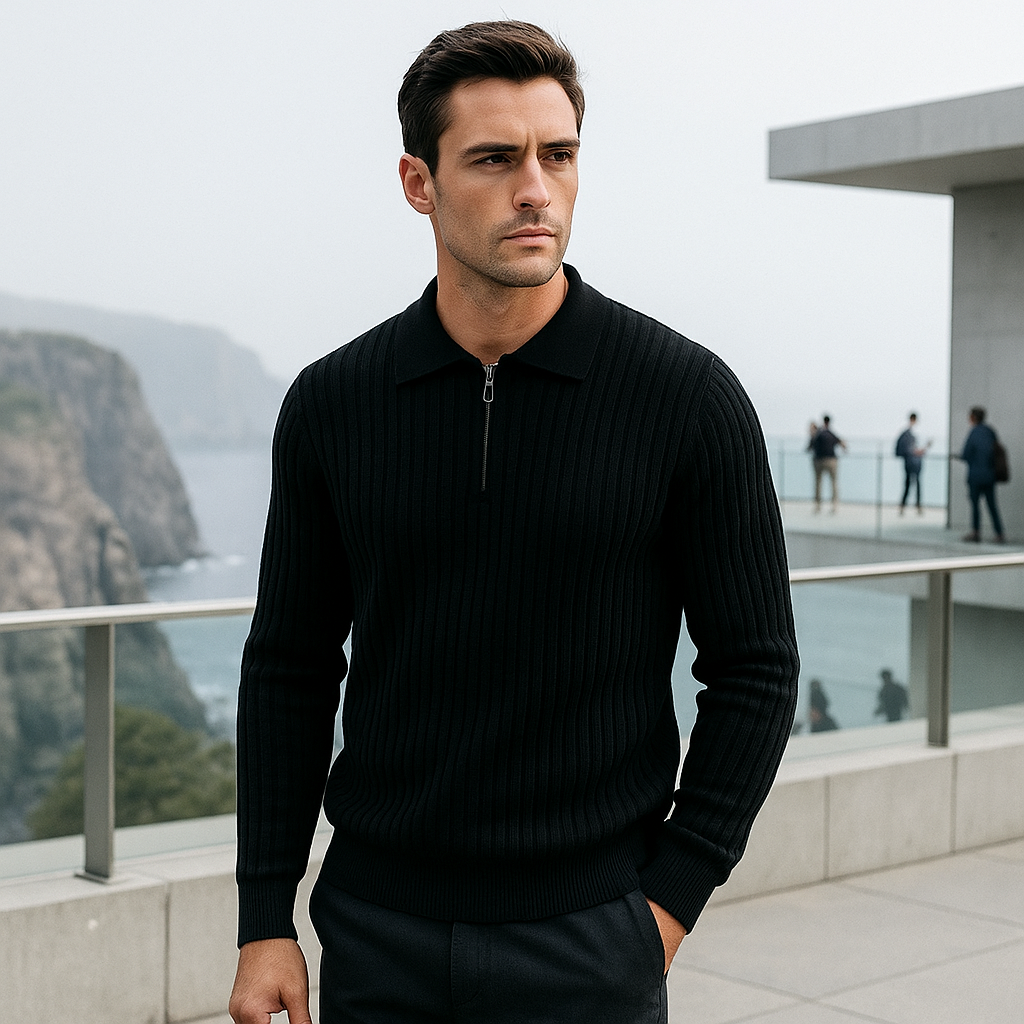 Premium Męski Sweter - Kołnierzyk Polo - Miękki - Komfortowy