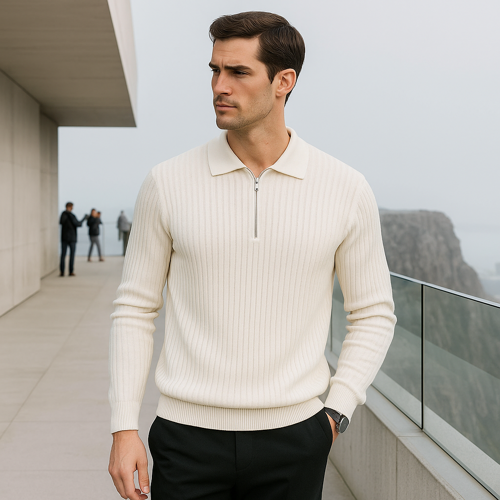 Premium Męski Sweter - Kołnierzyk Polo - Miękki - Komfortowy