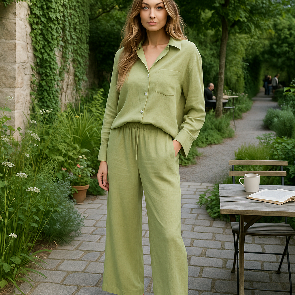 Genever - Damski zestaw loungewear z lnopodobny