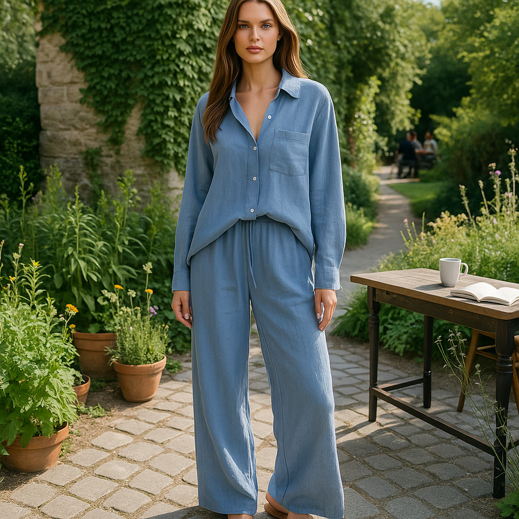 Genever - Damski zestaw loungewear z lnopodobny