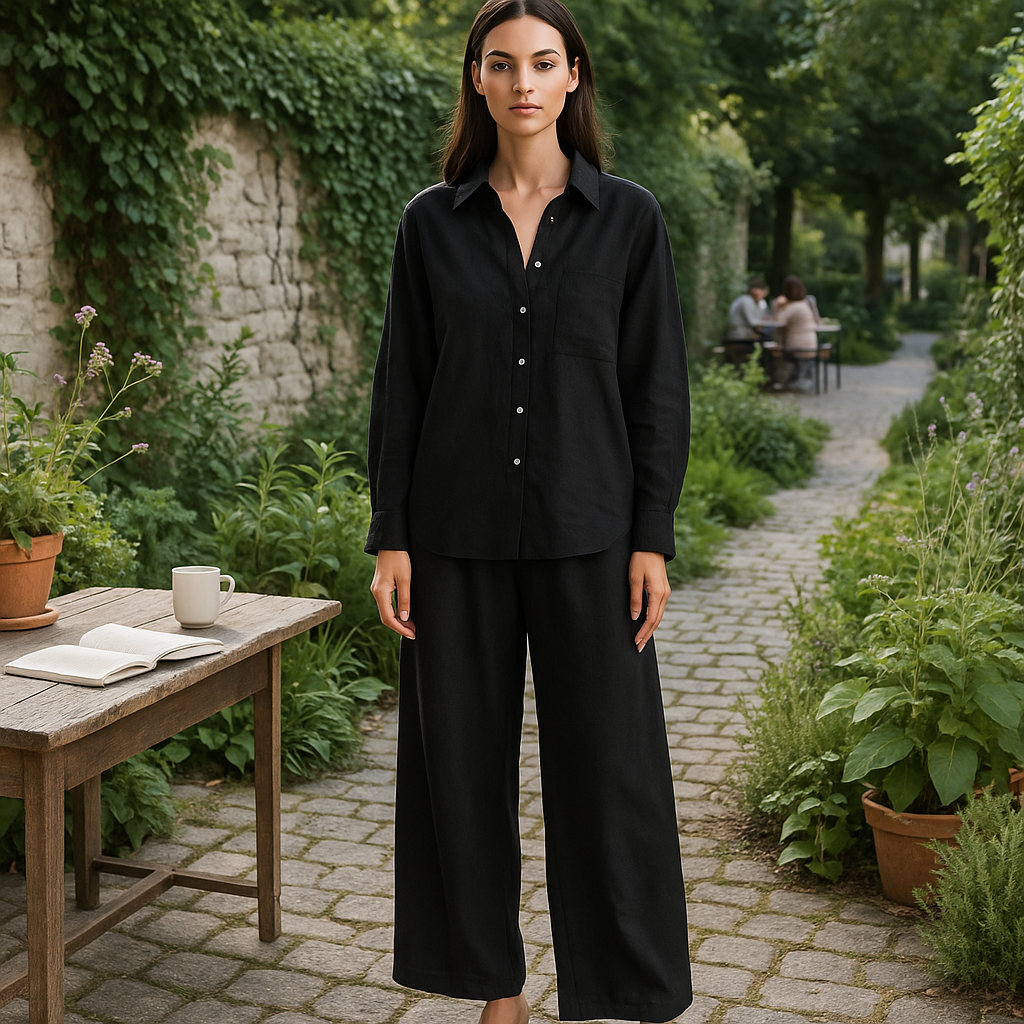 Genever - Damski zestaw loungewear z lnopodobny