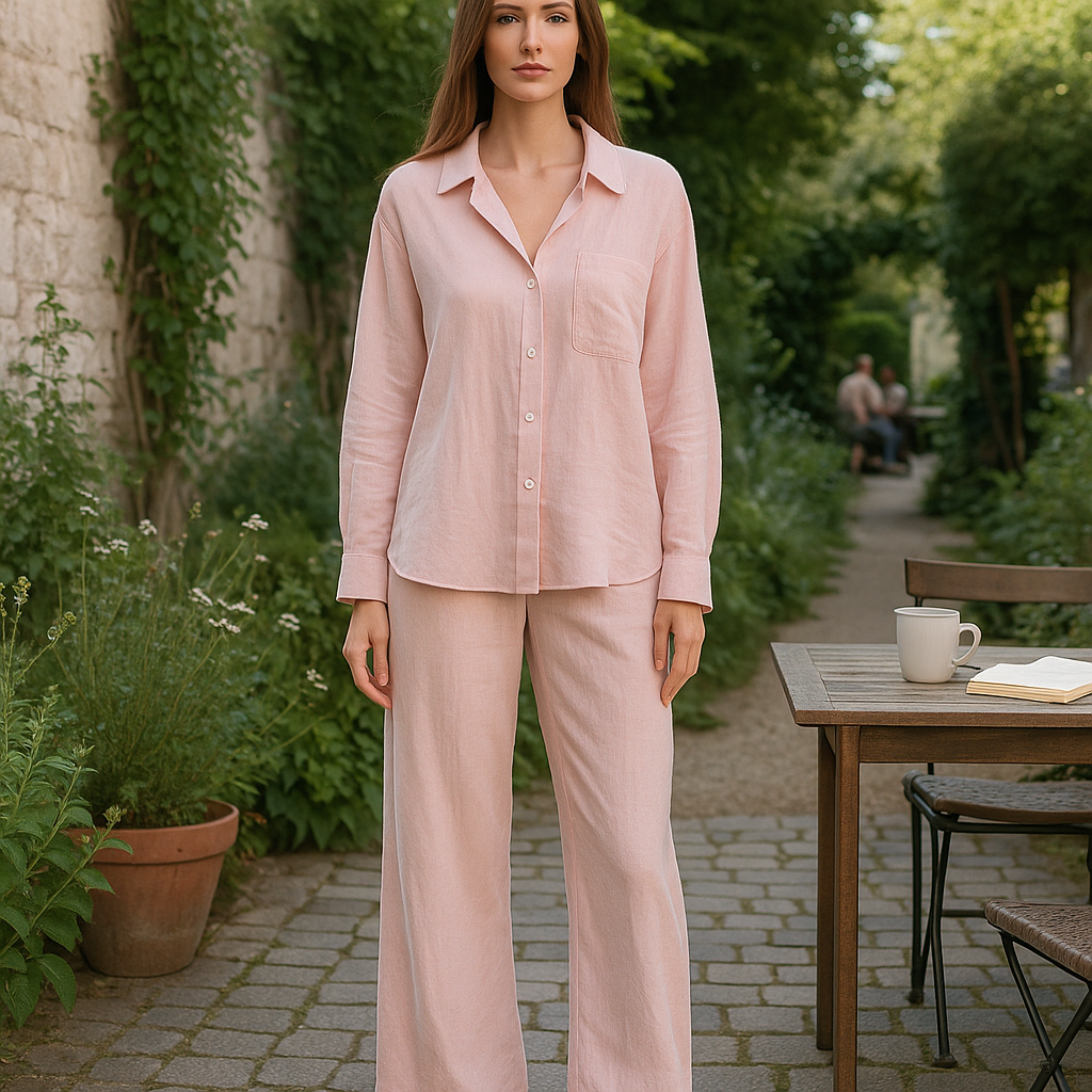 Genever - Damski zestaw loungewear z lnopodobny