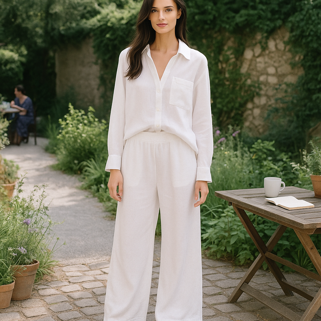 Genever - Damski zestaw loungewear z lnopodobny