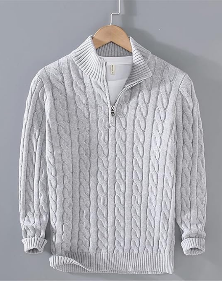 Męski Sweter Warkoczowy Półgolf Casual