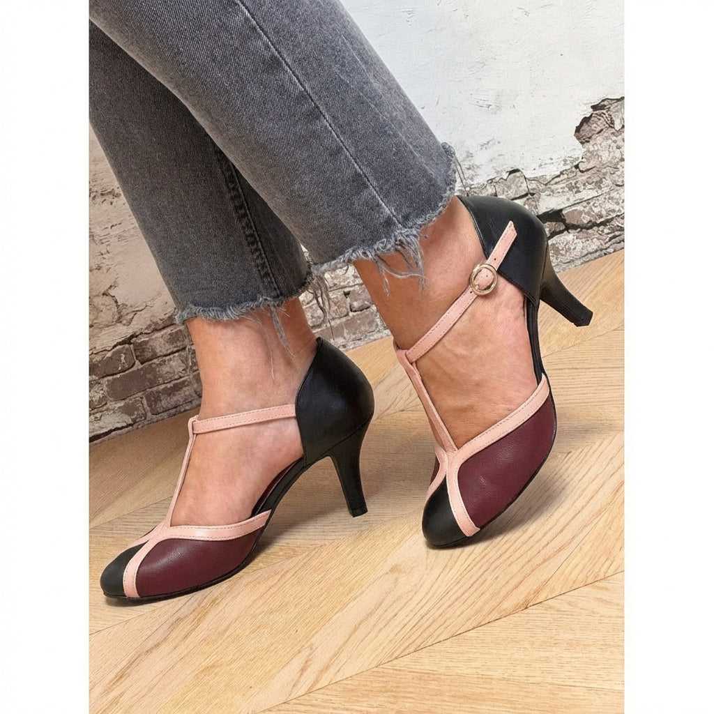 Buty do salsy damskie | Cekinowe czółenka T bar | Retro, taneczne