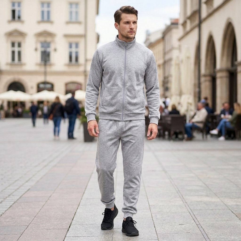 Męski elegancki zestaw dresowy - z zamkiem - komplet