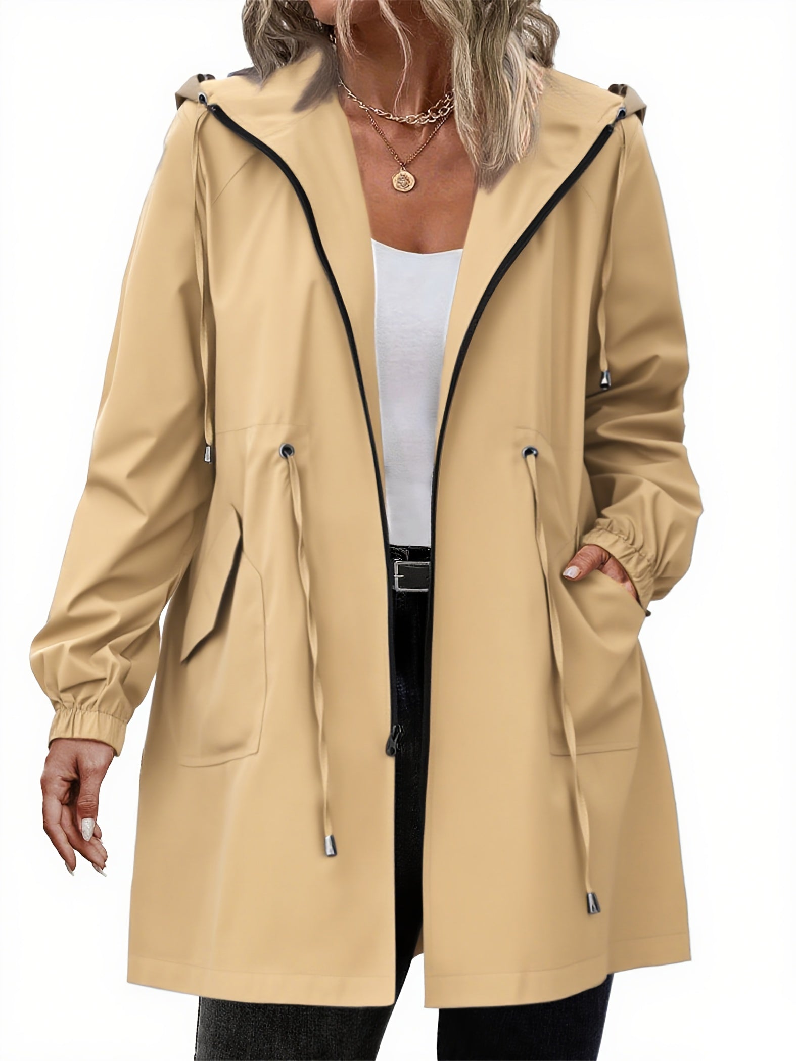 Płaszcz Przeciwdeszczowy Damski Plus Size | Kaptur, Zamek | Wielokolorowy