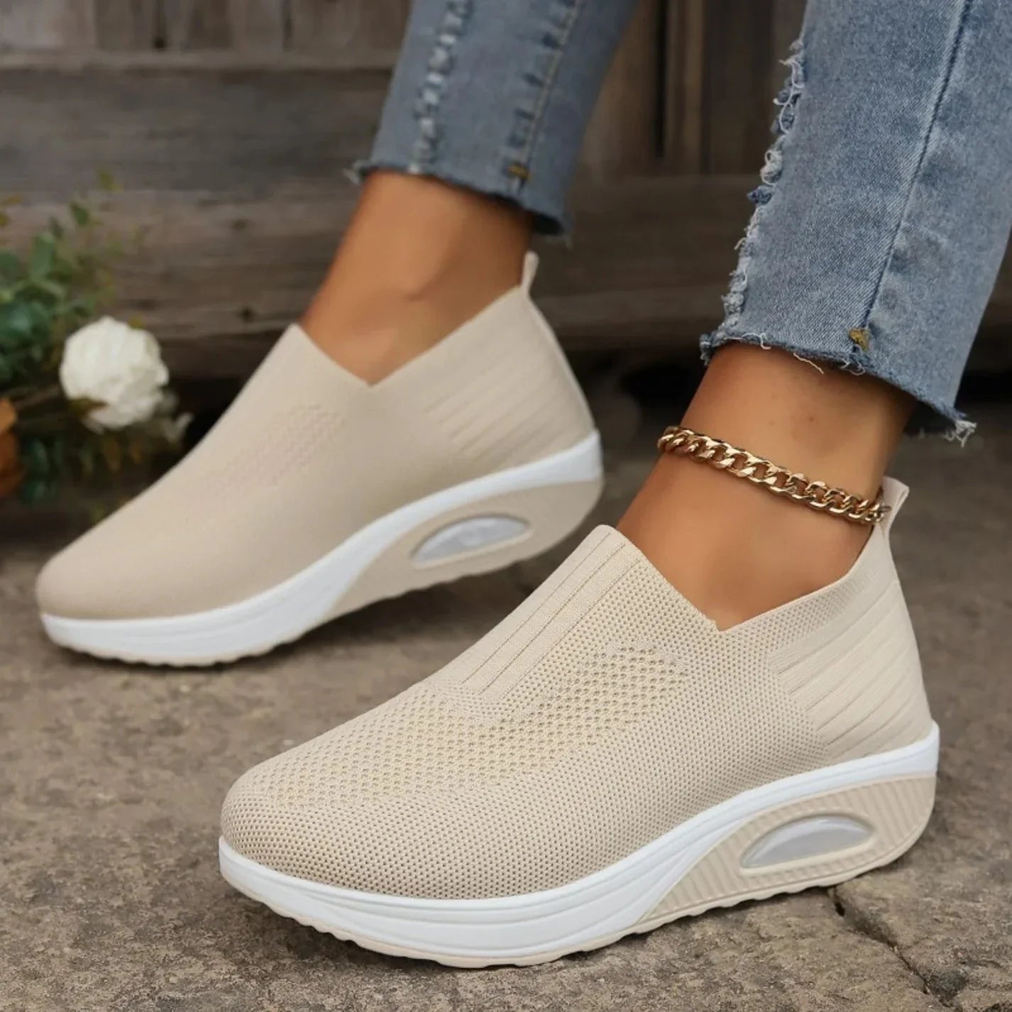 Buty Slip-On | Ortopedyczne Oddychające Kliny | Lekkie Wygodne