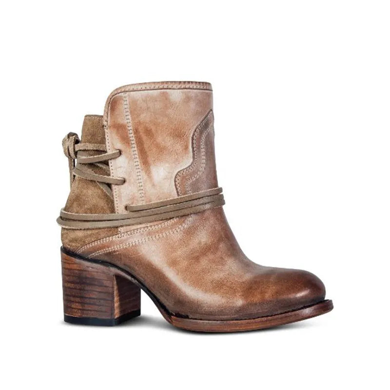 Buty Kowbojskie Damskie | Sznurowanie, Obcas Blokowy