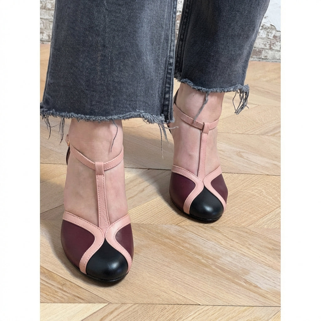 Buty do salsy damskie | Cekinowe czółenka T bar | Retro, taneczne