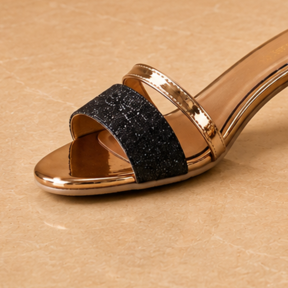 Sandały damskie | Cekinowe, niski obcas | Eleganckie sandały z paskiem