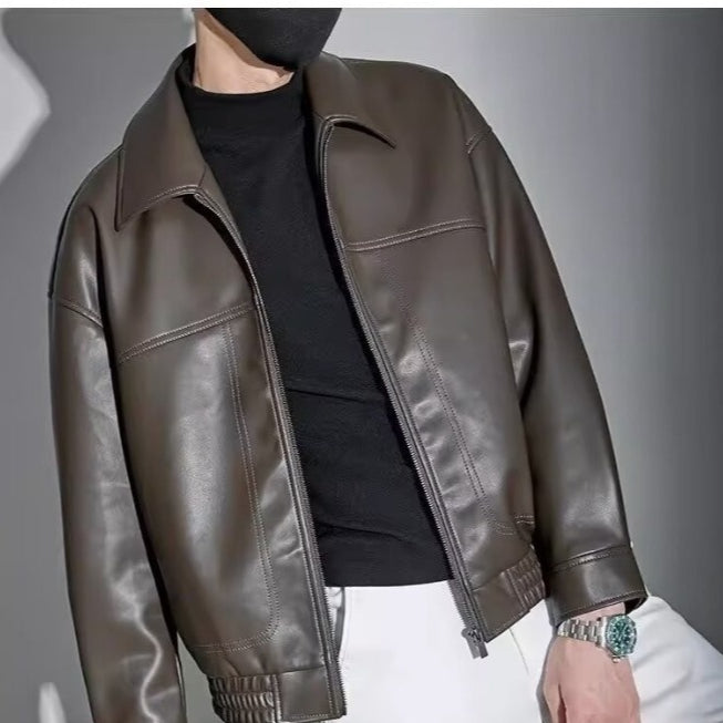 Męska Kurtka Skórzana Slim Fit Zamek