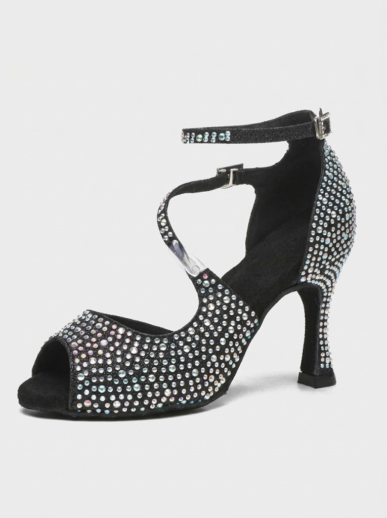 Buty do salsy damskie | Sandały na obcasie | Cekinowe buty taneczne