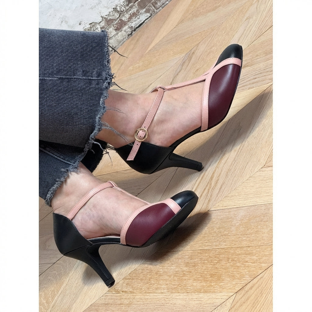 Buty do salsy damskie | Cekinowe czółenka T bar | Retro, taneczne