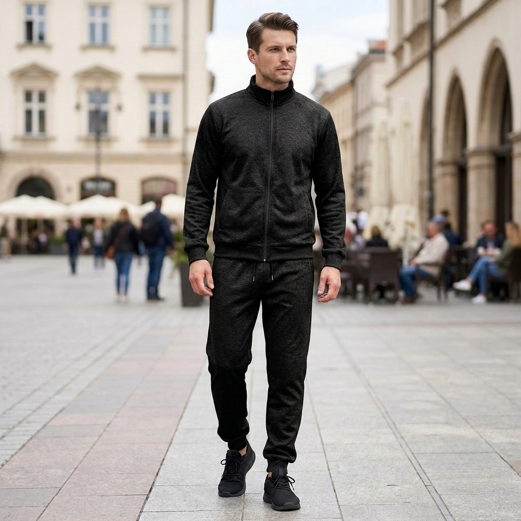 Męski elegancki zestaw dresowy - z zamkiem - komplet