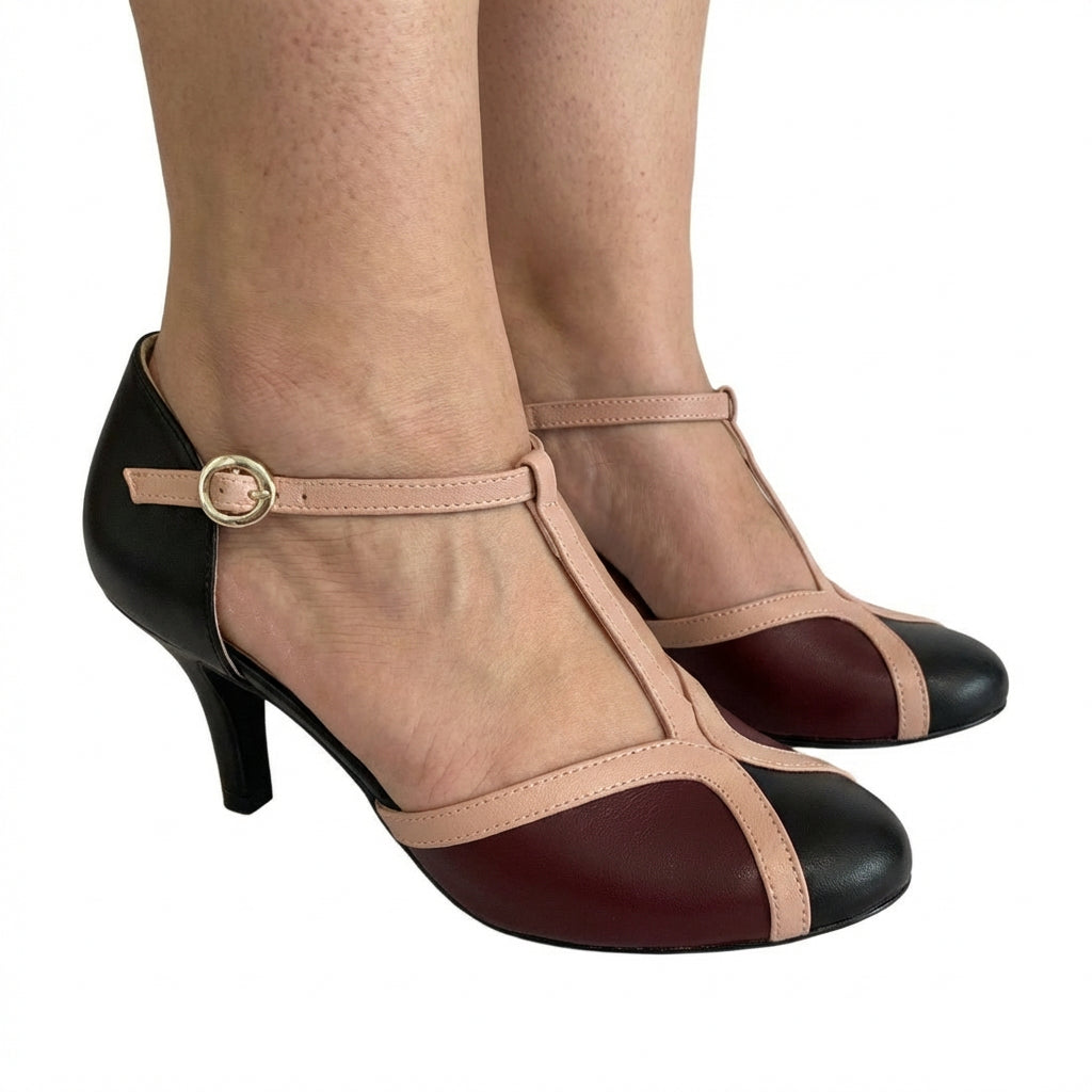Buty do salsy damskie | Cekinowe czółenka T bar | Retro, taneczne