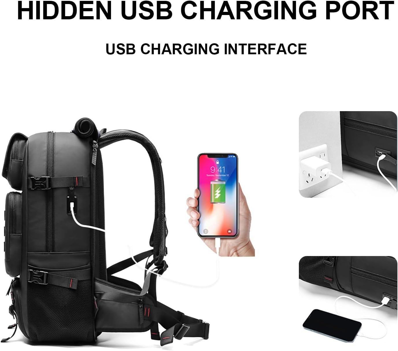 Plecak podróżny 50L | Rozszerzalny, wodoodporny | Przegroda na buty, port USB