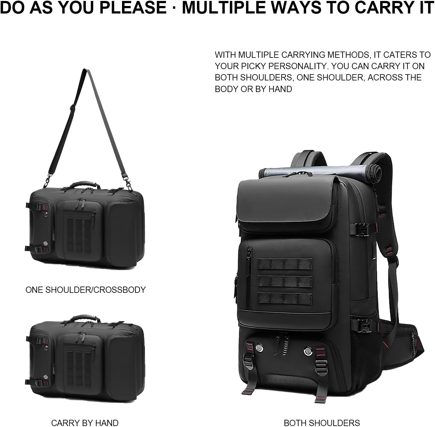 Plecak podróżny 50L | Rozszerzalny, wodoodporny | Przegroda na buty, port USB