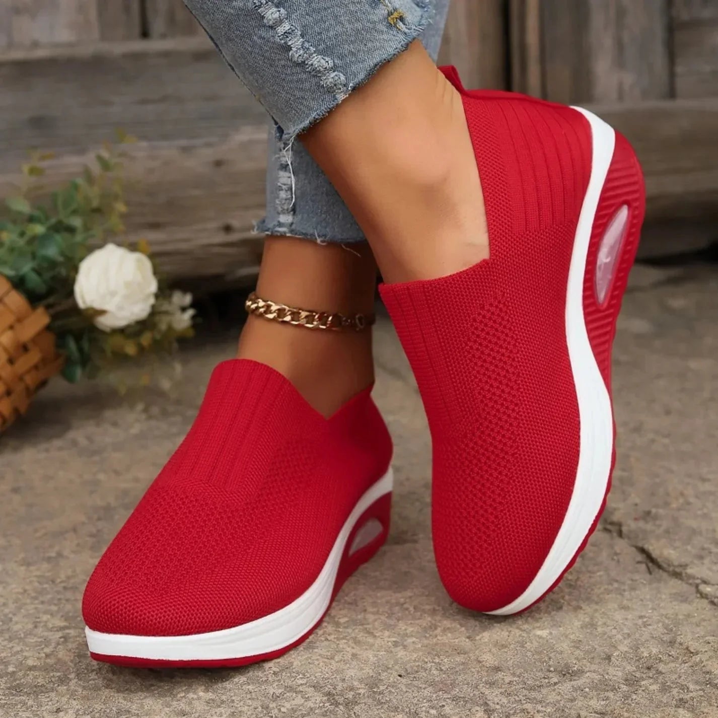 Buty Slip-On | Ortopedyczne Oddychające Kliny | Lekkie Wygodne